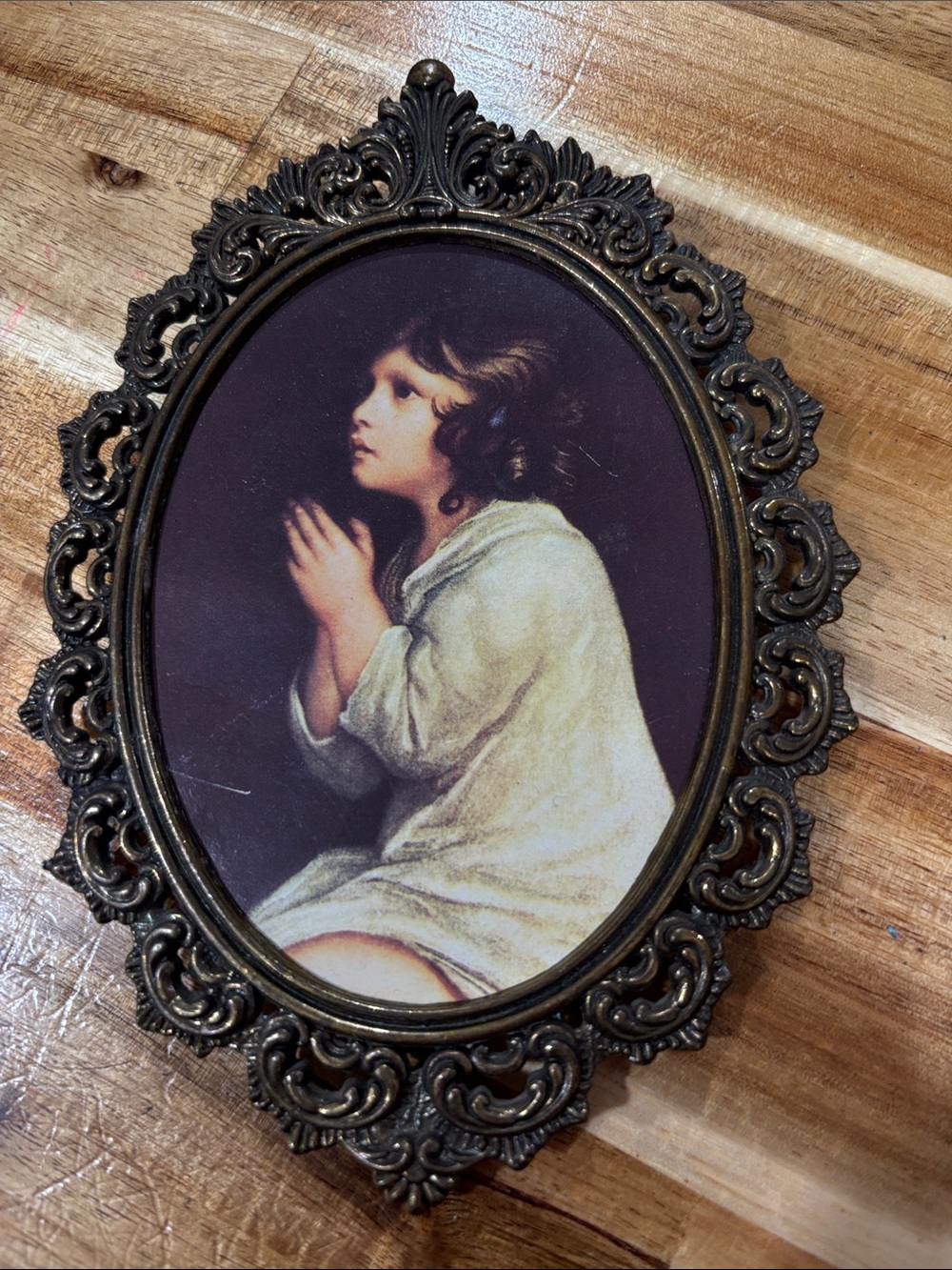 Vintage, “The Infant Samuel” in bronze metal Rococo design frame